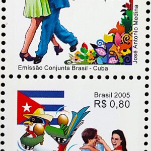 C 2627 Selo Emissao Conjunta Brasil Cuba Son Bandeira Danca Ave 2005 Serie Completa Setenant Vertical
