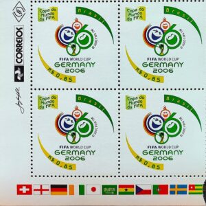 C 2647 Selo Copa do Mundo de Futebol da Alemanha 2006 Quadra Vinheta Correios Bandeiras Suica Japao Irlanda Portugal