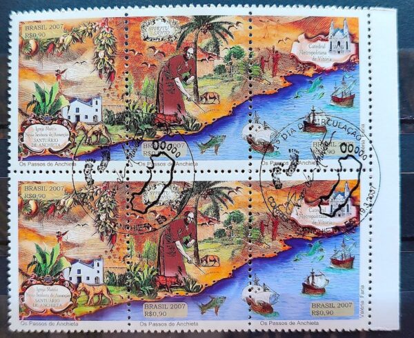 C 2681 Selo Passos de Anchieta Mapa Navio Religiao Igreja 2007 Sextilha CBC ES