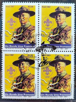 C 2689 Selo 100 Anos do Escotismo Baden Powel Escoteiro 2007 Quadra CBC PR