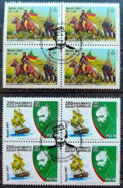 C 2695 Selo 200 Anos Giuseppe Garibaldi Revolucao Farroupilha Navio Cavalo 2007 Quadra CBC RS Serie Completa