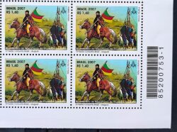 C 2696 Selo 200 Anos Giuseppe Garibaldi Revolucao Farroupilha Navio Cavalo 2007 Quadra Codigo de Barras