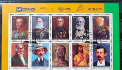 C 2736 Selo Herois Nacionais Dom Pedro Santos Dumont 2008 Com Vinheta Correios e CBC Brasilia