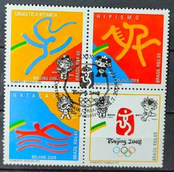 C 2758 Selo Olimpiadas de Pequim China Ginastica Hipismo Natacao 2008 Serie Completa CBC RJ