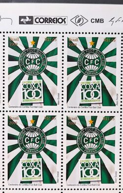 C 2909 Selo Centenario do Coritiba Futebol 2009 Quadra Vinheta Correios