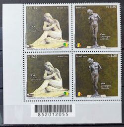 C 3569 Selo Brasil Romenia Arte Escultura 2015 Quadra Codigo de Barras