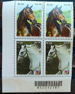 C 3592 Selo Brasil Eslovenia Cavalo 2016 Quadra Codigo de Barras