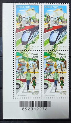 C 3651 Selo Mobilidade Sustentavel Bicicleta Trem Metro Onibus 2016 Quadra Codigo de Barras