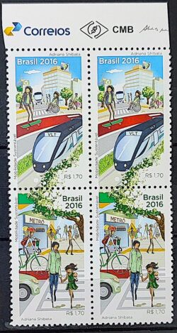 C 3651 Selo Mobilidade Sustentavel Bicicleta Trem Metro Onibus 2016 Quadra Vinheta Correios