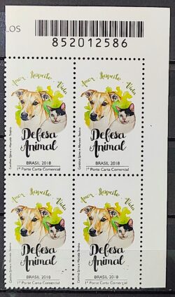 C 3751 Selo Defesa Animal Cachorro Gato 2018 Quadra Codigo de Barras