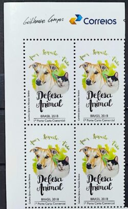 C 3751 Selo Defesa Animal Cachorro Gato 2018 Quadra Vinheta Correios