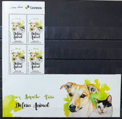 C 3751 Selo Defesa Animal Cachorro Gato 2018 Quadra Vinheta Correios e Vinheta