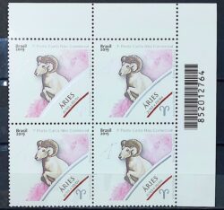 C 3813 Selo Signos do Zodiaco Aries 2019 Quadra Codigo de Barras