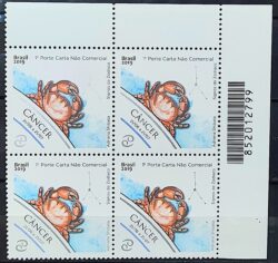 C 3825 Selo Signos do Zodiaco Cancer 2019 Quadra Codigo de Barras