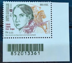 C 4003 Selo Bicentenario Anita Garibaldi Cavalo Arma 2021 Codigo de Barras