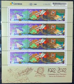 C 4059 Selo Centenario Travessia Aerea do Atlantico Sul Aviao Navio Mapa 2022 Folha