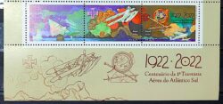C 4059 Selo Centenario Travessia Aerea do Atlantico Sul Aviao Navio Mapa 2022 Vinheta