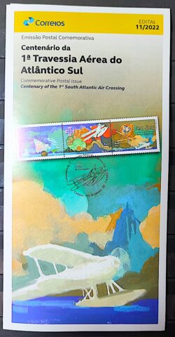 Edital 2022 11 Centenario Travessia Aerea do Atlantico Sul Aviao Navio Mapa Portugal Sem Selo