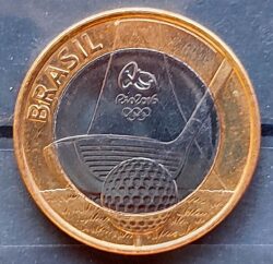 Moeda Brasil Olimpiadas 1 Real Golfe Flor de Cunho