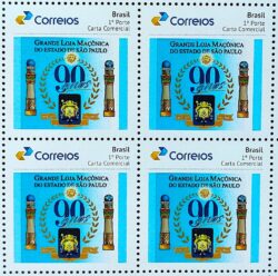 Selo Personalizado Grande Loja Maconica de Sao Paulo 90 Anos 2017 Azul Quadra