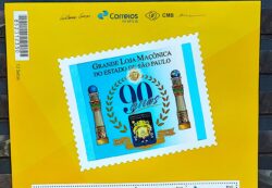 Selo Personalizado Grande Loja Maconica de Sao Paulo 90 Anos 2017 Azul Vinheta