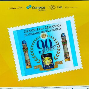 Selo Personalizado Grande Loja Maconica de Sao Paulo 90 Anos 2017 Azul Vinheta