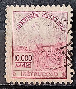 Selo Regular Cod RHM 296 Vovo Instrucao 10000 Reis Filigrana L Denteacao 11 12 Papel Grosso 1934 Circulado Variedade Cor Degrade