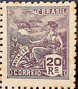 Selo Regular Cod RHM 298 Vovo Aviacao Aviao 20 Reis Filigrana N 1936