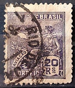 Selo Regular Cod RHM 298 Vovo Aviacao Aviao 20 Reis Filigrana N 1936 Circulado 1