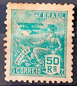 Selo Regular Cod RHM 299 Vovo Aviacao Aviao 50 Reis Filigrana N 1936 2