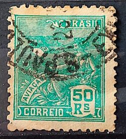 Selo Regular Cod RHM 299 Vovo Aviacao Aviao 50 Reis Filigrana N 1936 Circulado 2