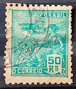 Selo Regular Cod RHM 299 Vovo Aviacao Aviao 50 Reis Filigrana N 1936 Circulado 3