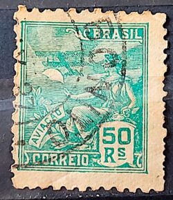 Selo Regular Cod RHM 299 Vovo Aviacao Aviao 50 Reis Filigrana N 1936 Circulado 4