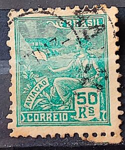 Selo Regular Cod RHM 299 Vovo Aviacao Aviao 50 Reis Filigrana N 1936 Circulado 5