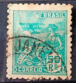 Selo Regular Cod RHM 299 Vovo Aviacao Aviao 50 Reis Filigrana N 1936 Circulado 6