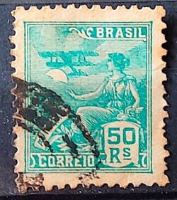 Selo Regular Cod RHM 299 Vovo Aviacao Aviao 50 Reis Filigrana N 1936 Circulado 7