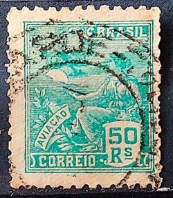 Selo Regular Cod RHM 299 Vovo Aviacao Aviao 50 Reis Filigrana N 1936 Circulado 8