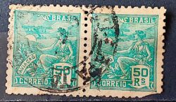 Selo Regular Cod RHM 299 Vovo Aviacao Aviao 50 Reis Filigrana N 1936 Circulado Par 2