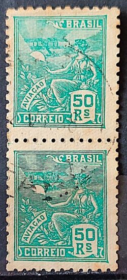 Selo Regular Cod RHM 299 Vovo Aviacao Aviao 50 Reis Filigrana N 1936 Circulado Par 3