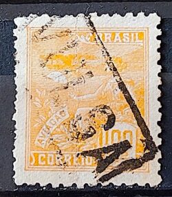 Selo Regular Cod RHM 300 Vovo Aviacao Aviao 100 Reis Filigrana N 1936 Circulado 4