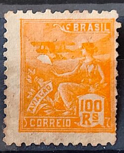 Selo Regular Cod RHM 300a Vovo Aviacao Aviao 100 Reis Filigrana N 1936 Circulado 1