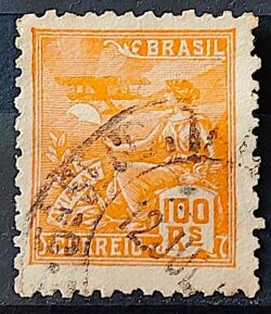 Selo Regular Cod RHM 300a Vovo Aviacao Aviao 100 Reis Filigrana N 1936 Circulado 10