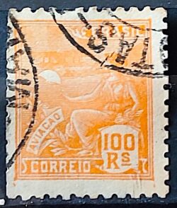 Selo Regular Cod RHM 300a Vovo Aviacao Aviao 100 Reis Filigrana N 1936 Circulado 13