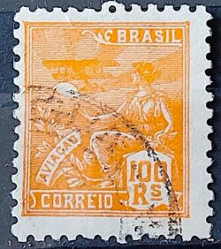 Selo Regular Cod RHM 300a Vovo Aviacao Aviao 100 Reis Filigrana N 1936 Circulado 14