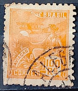 Selo Regular Cod RHM 300a Vovo Aviacao Aviao 100 Reis Filigrana N 1936 Circulado 18