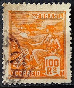 Selo Regular Cod RHM 300a Vovo Aviacao Aviao 100 Reis Filigrana N 1936 Circulado 2