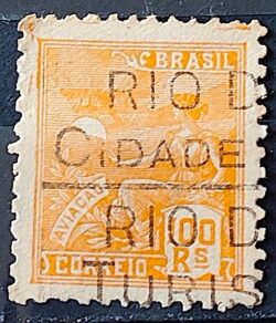 Selo Regular Cod RHM 300a Vovo Aviacao Aviao 100 Reis Filigrana N 1936 Circulado 20