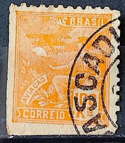 Selo Regular Cod RHM 300a Vovo Aviacao Aviao 100 Reis Filigrana N 1936 Circulado 25