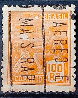 Selo Regular Cod RHM 300a Vovo Aviacao Aviao 100 Reis Filigrana N 1936 Circulado 4