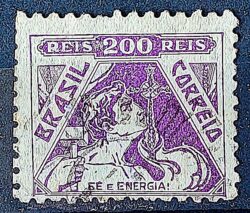 Selo Regular Cod RHM 301 Vovo Fe e Energia 200 Reis Filigrana N Religiao 1936 Circulado 2